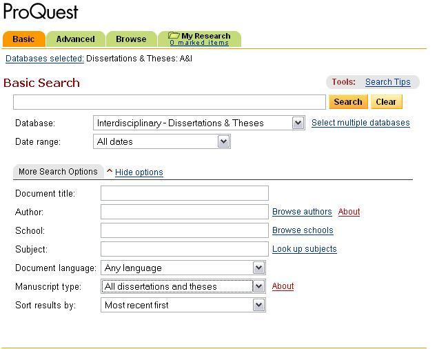 Dissertation proquest database